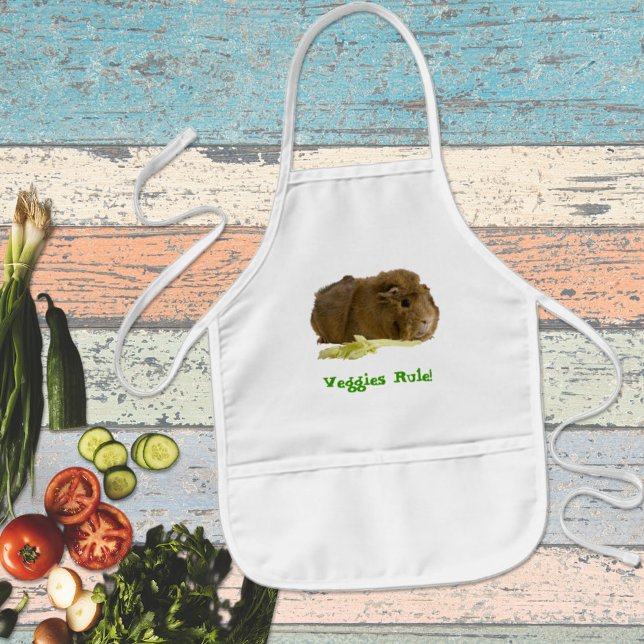 Adorable Guinea Pig Eating Celery Photography Kids Apron (Cute guinea pig kids apron as a fun gift idea is available in three fabric colors. )