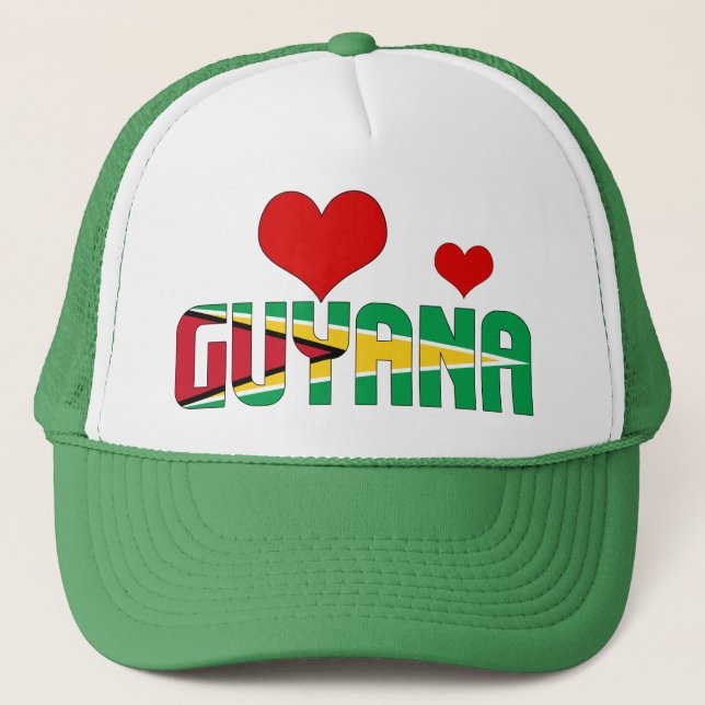 Adorable Guyana Flag Hearts Patriotic Trucker Hat (Front)