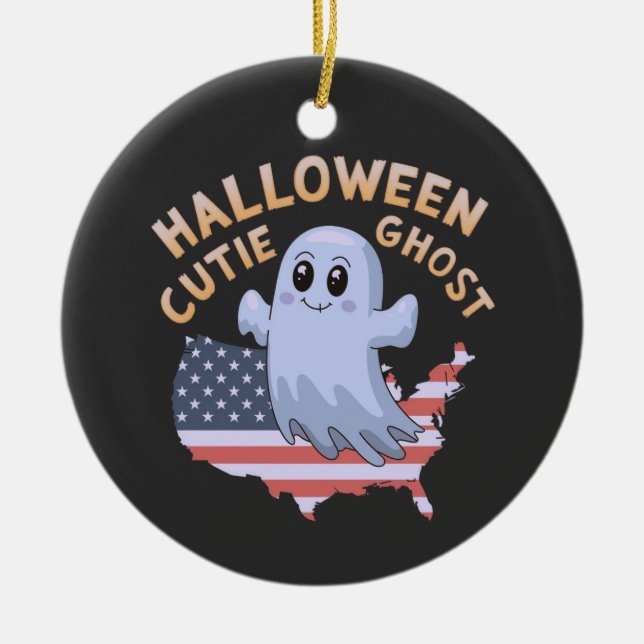 Adorable Halloween Cute Ghost Spooky, Funny Ceramic Tree Decoration (Front)