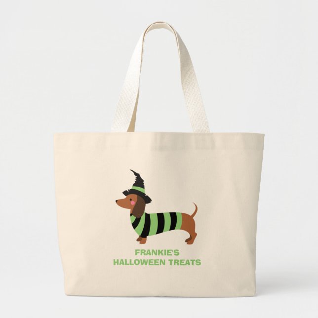 Adorable Halloween Dachshund Dog Witch Costume Large Tote Bag (Front)