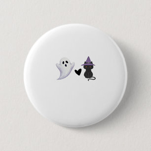 Adorable Halloween Duo Friendly Ghost and Black Ca 6 Cm Round Badge
