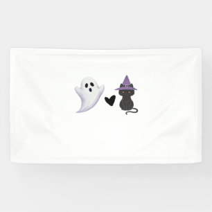 Adorable Halloween Duo Friendly Ghost and Black Ca Banner