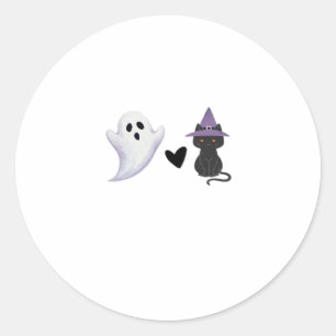 Adorable Halloween Duo Friendly Ghost and Black Ca Classic Round Sticker