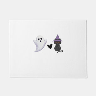 Adorable Halloween Duo Friendly Ghost and Black Ca Doormat
