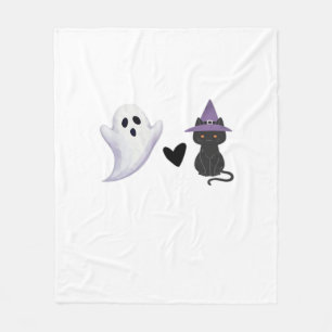 Adorable Halloween Duo Friendly Ghost and Black Ca Fleece Blanket