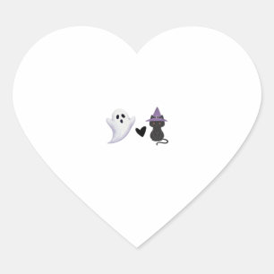 Adorable Halloween Duo Friendly Ghost and Black Ca Heart Sticker