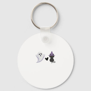 Adorable Halloween Duo Friendly Ghost and Black Ca Key Ring