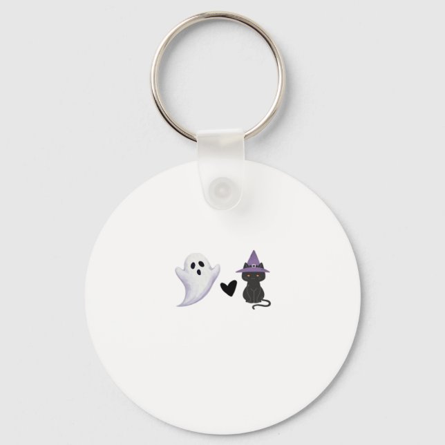 Adorable Halloween Duo Friendly Ghost and Black Ca Key Ring (Front)