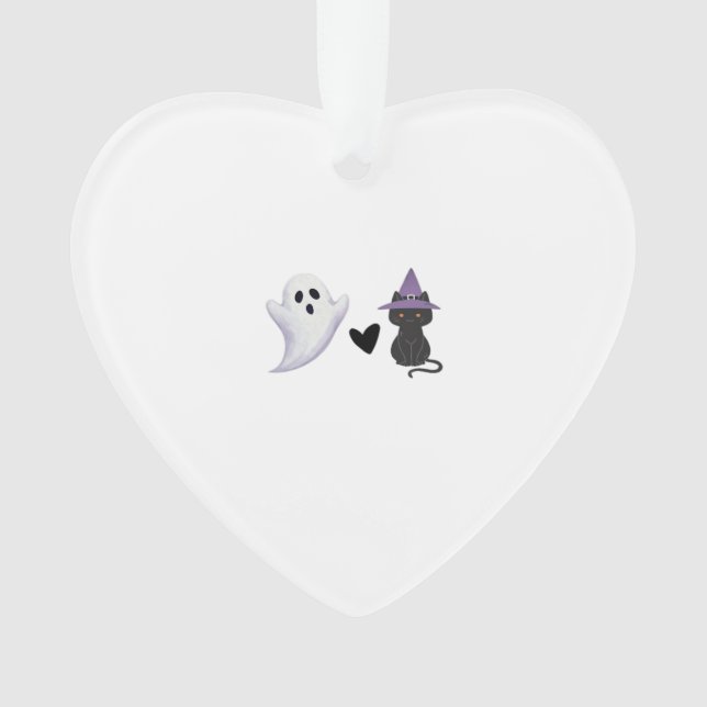 Adorable Halloween Duo Friendly Ghost and Black Ca Ornament (Front)