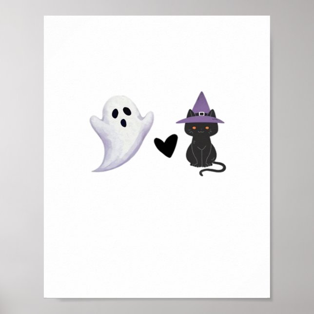 Adorable Halloween Duo Friendly Ghost and Black Ca Poster (Front)