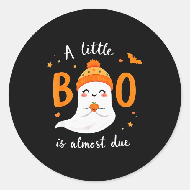 Adorable Halloween Ghost A Little Boo Is Almost Du Classic Round Sticker (Front)