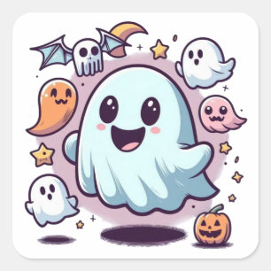 Adorable Halloween Ghost Squad & Spooky Friends Square Sticker