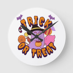 Adorable Halloween Ghost Trick or Treat Round Clock