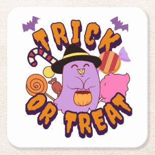 Adorable Halloween Ghost Trick or Treat Square Paper Coaster