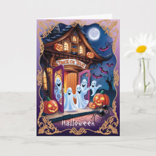 Adorable Halloween Ghosts at the Doorstep Card