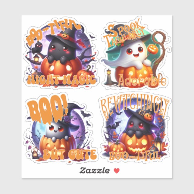 Adorable Halloween Ghosts with Moon Sticker sheet (Sheet)