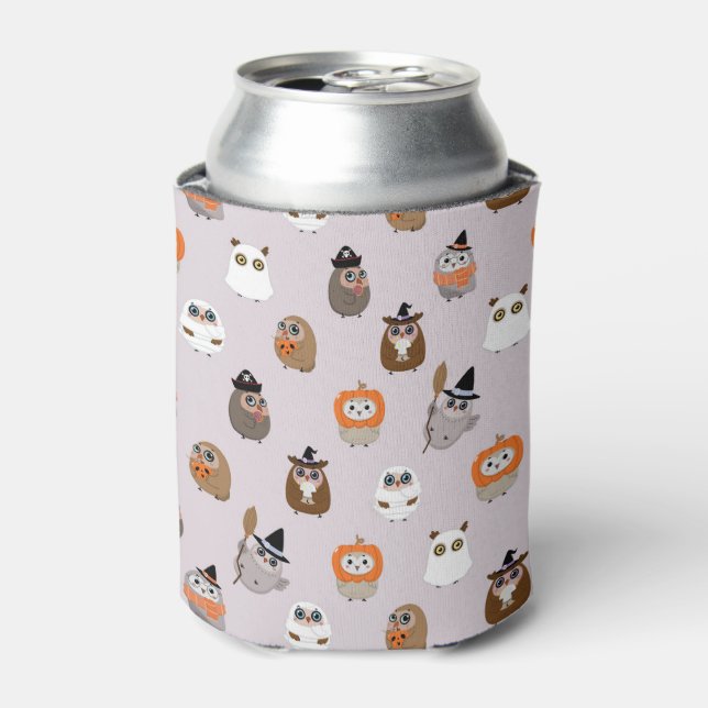 Adorable Halloween Owls Pattern Can Cooler (Can Front)