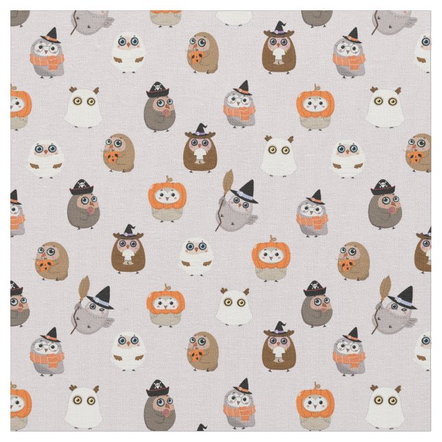 Adorable Halloween Owls Pattern Fabric (Close Up)
