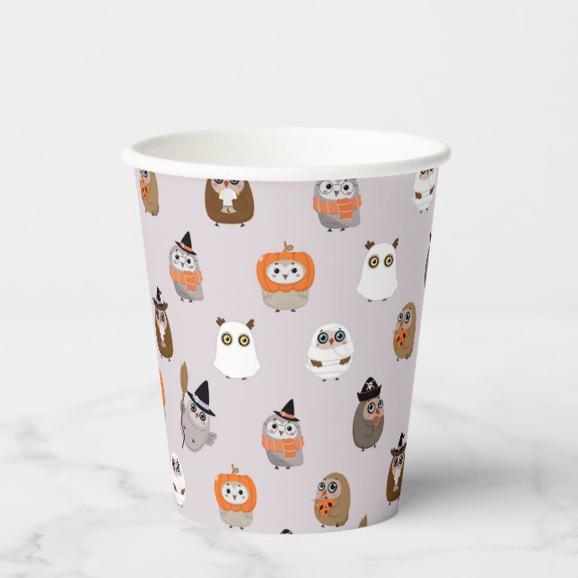 Adorable Halloween Owls Pattern Paper Cups (Front)