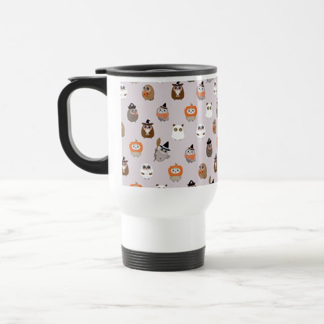 Adorable Halloween Owls Pattern Travel Mug (Left)