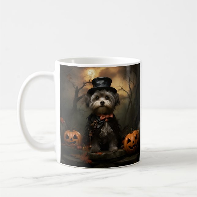 Adorable Halloween Shorkie coffee mug (Left)