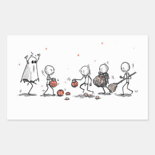 Adorable Halloween Stick Figure Scene Rectangular Sticker