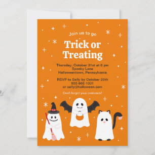 Adorable Halloween Trick or Treating Ghosts Custom Invitation