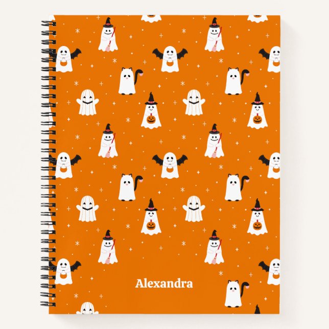 Adorable Halloween Trick or Treating Ghosts Custom Notebook (Front)