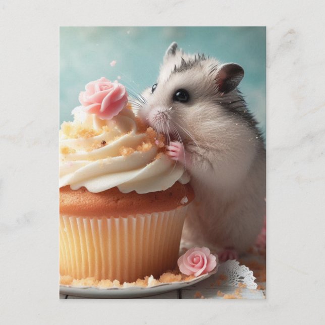 Adorable hamster eating cupcake postcard (Front)