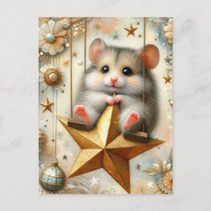 Adorable Hamster Swings on Gold Star Swing Postcard