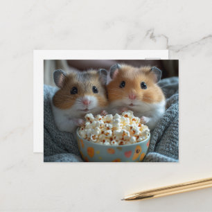 Adorable Hamsters With Popcorn Postcard