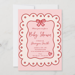 Adorable Hand Drawn Bow Baby Shower Invitation