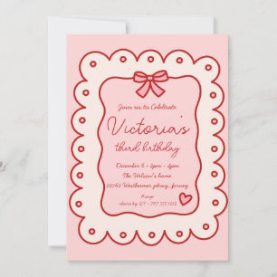 Adorable Hand Drawn Bow Birthday Invitation