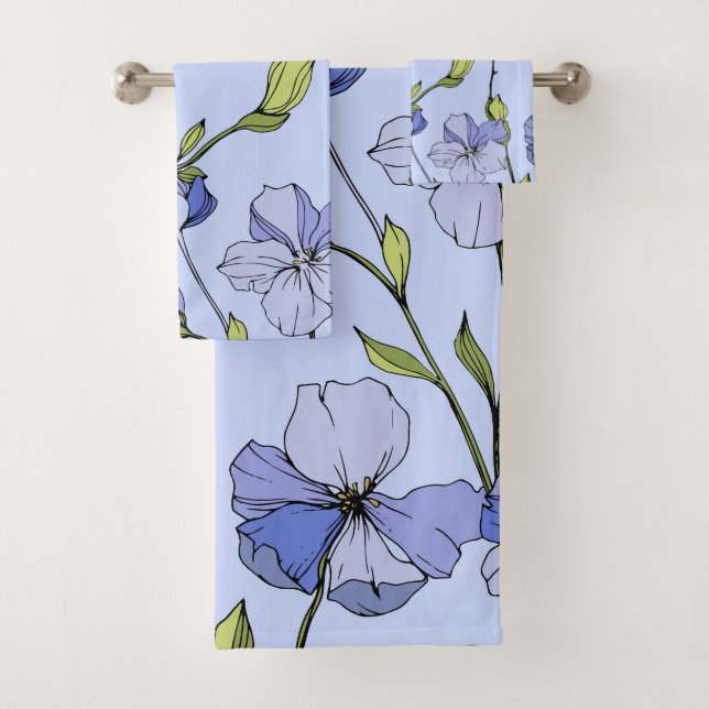 Adorable hand drawn floral Cute blue garden Bath Towel Set (Insitu)