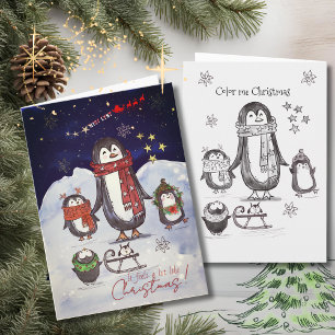 Adorable Hand Drawn Penguin Family Christmas Card