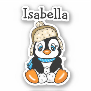 Adorable Hand drawn Penguin with Snowballs