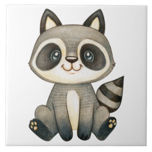 Adorable Hand-Drawn Racoon Illustration Tile