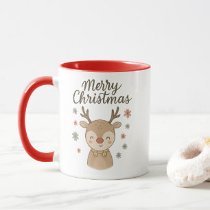 Adorable Hand-Drawn Rudolph Christmas Mug