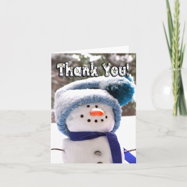 Adorable Handmade Snowman Thank You Note Card (Front)