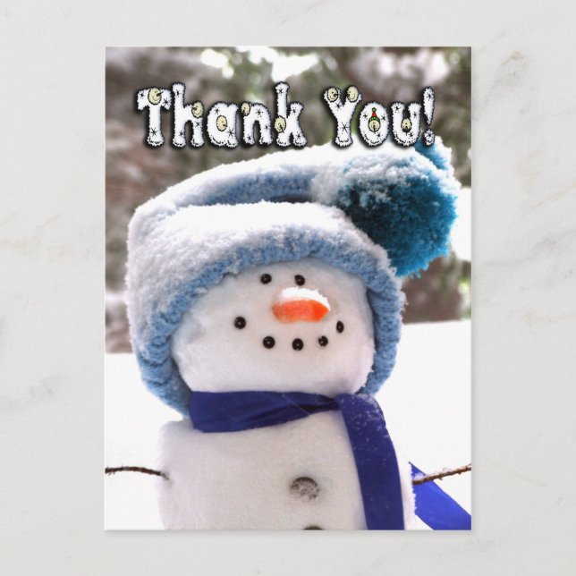Adorable Handmade Snowman Thank You Postcard (Front)