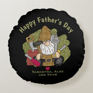 Adorable Handyman & Carpenter Garden Gnome Round Cushion
