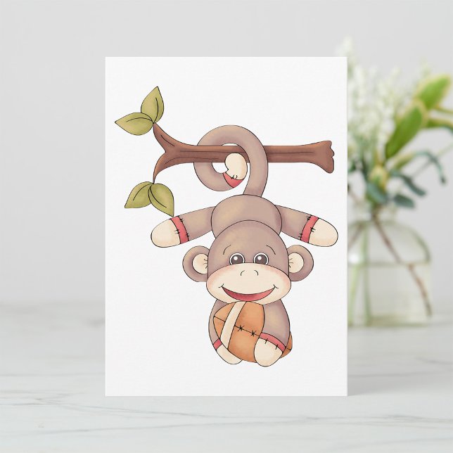 Adorable Hanging Monkey with Football Invitation (Creator Uploaded)