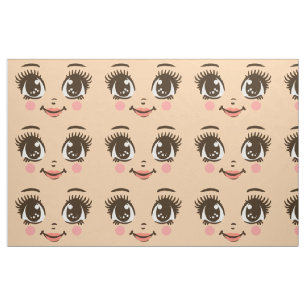 Adorable happy cartoon girl fabric doll face art
