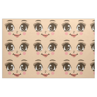 Adorable happy cartoon girl fabric doll face art