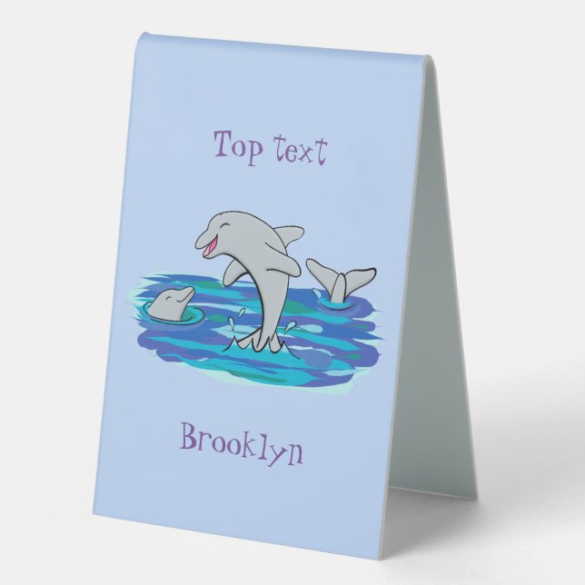 Adorable happy dolphins cartoon illustration (Front)
