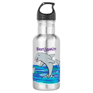 Adorable happy dolphins cartoon illustration 532 ml water bottle