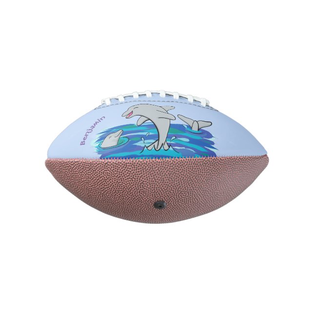 Adorable happy dolphins cartoon illustration american football (Rotated 270)
