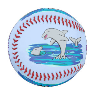 Adorable happy dolphins cartoon illustration baseball