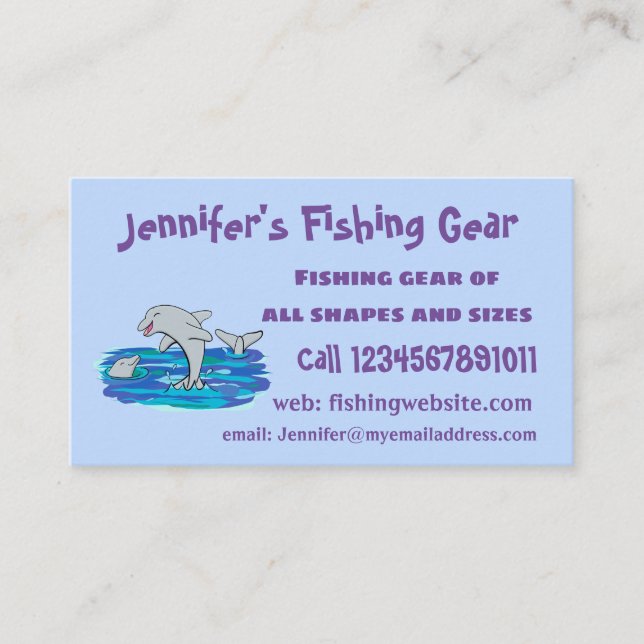 Adorable happy dolphins cartoon illustration business card (Front)