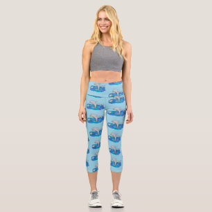 Adorable happy dolphins cartoon illustration capri leggings